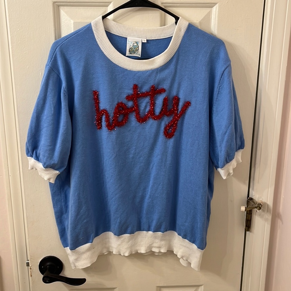 Queen of Sparkles Hotty Short sleeved sweater L powder blue ole miss rebels